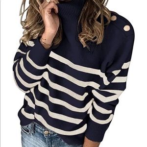 New With Tags Striped Navy Turtleneck Sweater